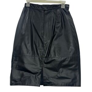 Genuine Leather Midi Skirt Black Made in Argentina Button Fly Slit